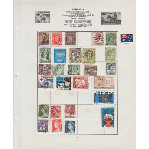 Australia page of 27 stamps with Queensland Centenary Red Cross & Hartog