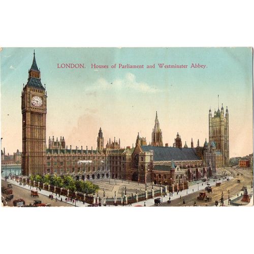 Postcard London Houses of Parliament & Westminster Abbey