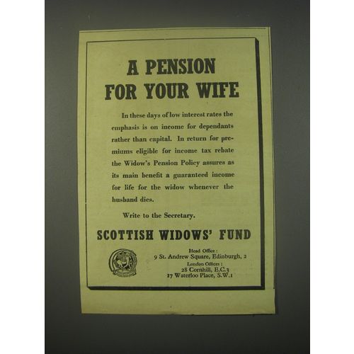 1949 Scottish Widows' Fund Ad - A pension for your wife