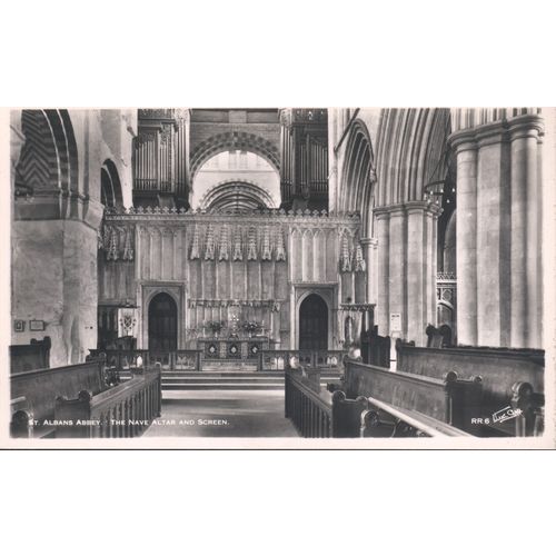 Vintage Walter Scott PC - St. Albans Abbey, Nave + Altar + Screen, Hertfordshire