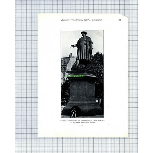 8815) Vadian Sculpture St Gallen Dr Richard Kissling - 1909 Book Print