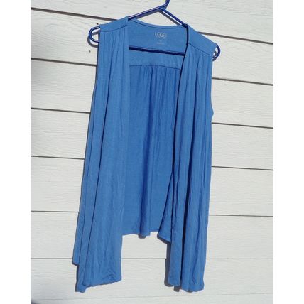 LOGO Lori Goldstein Blue Open Front Cardigan Vest Womens Medium 44 Chest 014