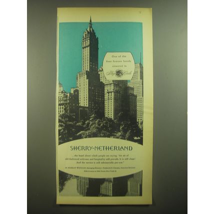 1945 Sherry-Netherland Hotel Ad - One of the four famous hotels in Plaza Circle
