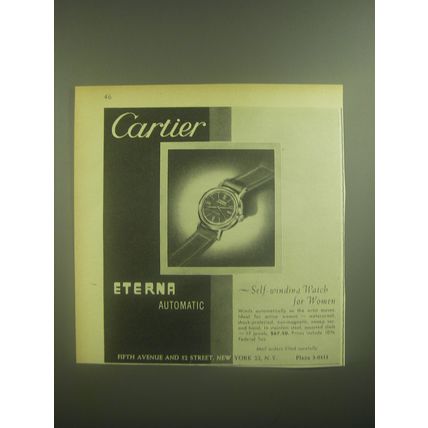 1945 Cartier Eterna Automatic Watch Ad - self-winding watch for women