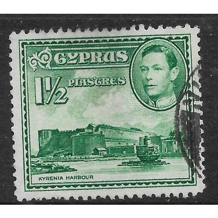 CYPRUS 1951 1 1/2pi KYRENIA HARBOUR GREEN FINE USED#