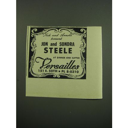 1949 Versailles Club Ad - Nick and Arnold present Jon and Sondra Steele