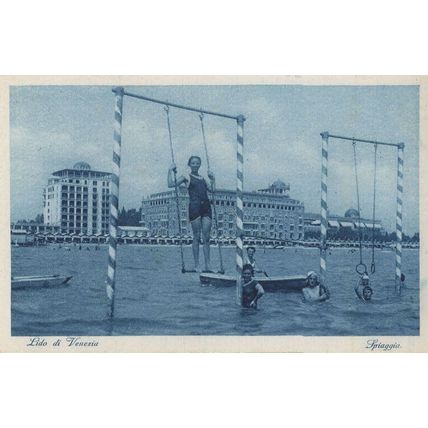 Lido De Venezia Swings Water Park Rides in Sea Italian Postcard