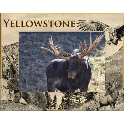 Yellowstone National Park Wildlife Laser Engraved Wood Frame Landscape (4 x 6)