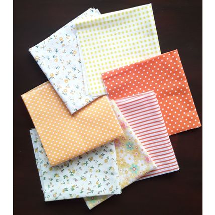 New cotton fabric square 25cms x 25cms. Pack of 7 pieces # yellow/ orange