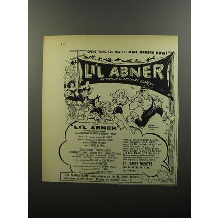 1956 Li'l Abner Musical Play Ad - art by Al Capp - Opens Thurs. Evg. Nov. 15