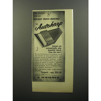 1956 G. Schirmer Autoharp Ad - The perfect gift for Holiday Music-Making