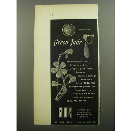1956 Gump's Jewelry Advertisement - Green Jade
