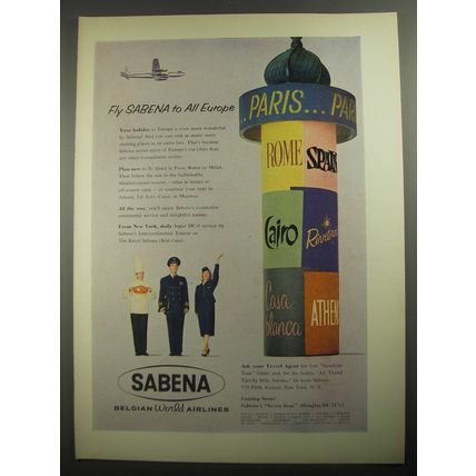 1956 Sabena Airlines Ad - Fly Sabena to all Europe