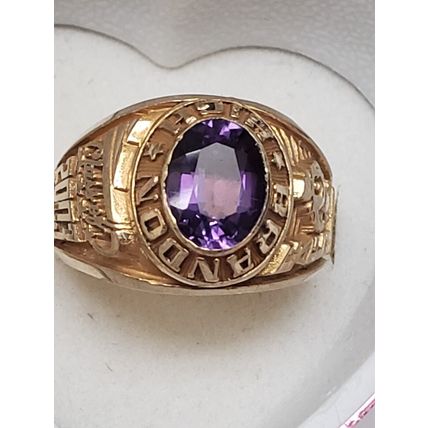 Beautiful 10k Yellow Gold Genuine Amethyst Brandon High Eagles Class Ring