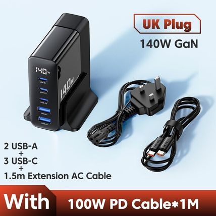 Toocki 140W GaN USB Charger Desktop Charging Station 5 Ports, PD Type-C, UK Plug