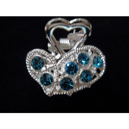 small mini silver metal hair claw clip with crystals bridal clip