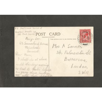 Genealogy Postcard Mrs A Sonnex 34 Palmerston Street Battersea London 1928
