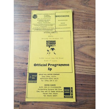1975/76 Hitchin Town vs Woking - London Senior Cup * FREE P&P *
