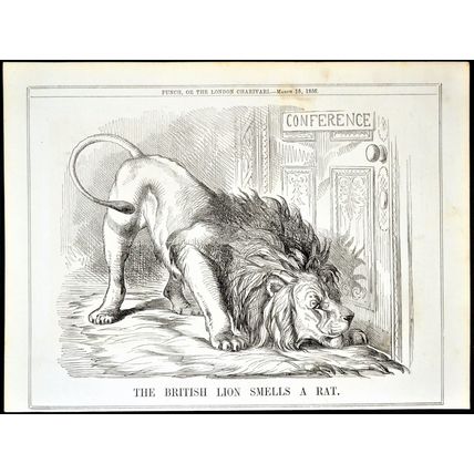 BRITISH LION SMELLS A RAT 1856 Crimean War Peace Treaty PUNCH CARTOON PAGE