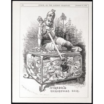 EUROPA’S CHRISTMAS BOX 1879 Edward Linley Sambourne PUNCH CARTOON PAGE