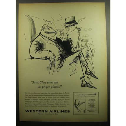 1960 Western Airlines Advertisement - art by Ronald Searle Ad - Jove!