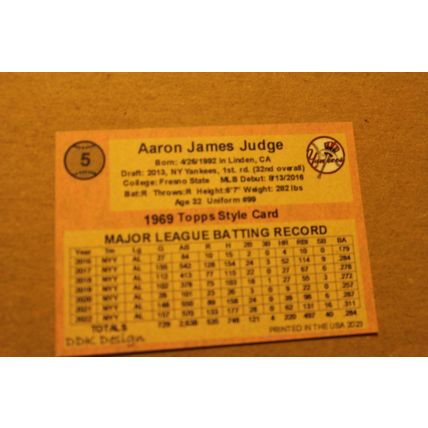 2023 TOPPS 1969 STYLE STYLE NEW YORK YANKEES AARON JUDGE CARD#5