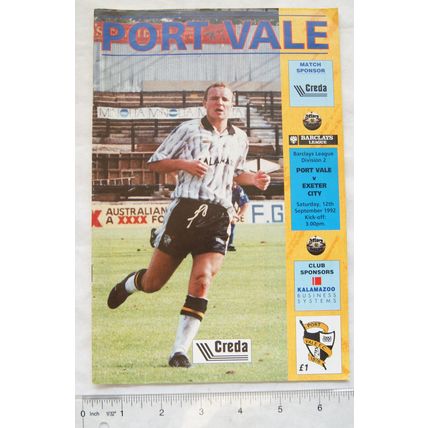 1992 programme Port Vale v. Exeter City