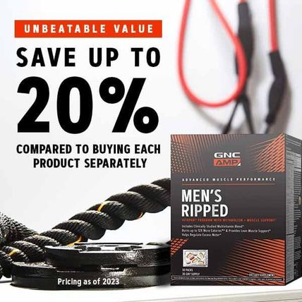 GNC AMP Men’S Ripped Vitapak Program, 4 in 1 Product Vitamin Pack, Metabolism &