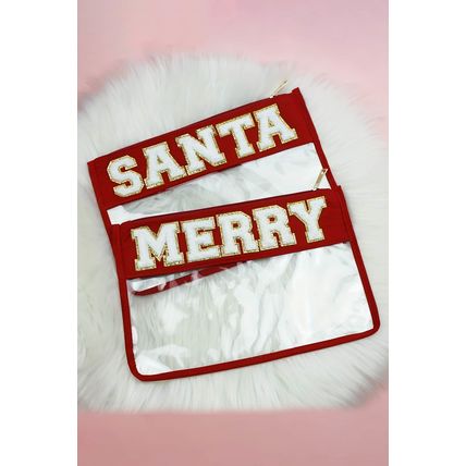 Red SANTA Contrast Trim Clear Makeup Bag