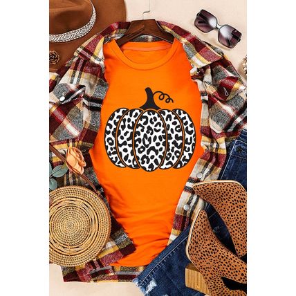Orange Leopard Pumpkin Graphic Daily Fashion Tee