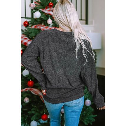 Black Sequined Christmas Graphic Corded Sweatshirt