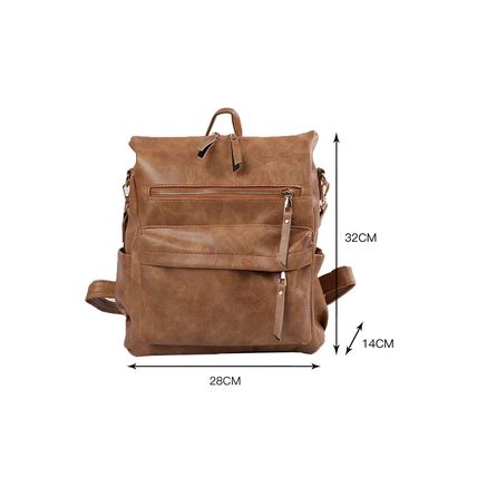 Chestnut Geometric Crochet Strap PU Leather Large Backpack