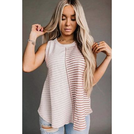 Brown Stripe Colorblock Loose Tank Top