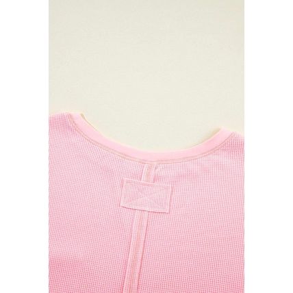 Pink Plus Size Ribbed Exposed Seam Tee and Shorts Set