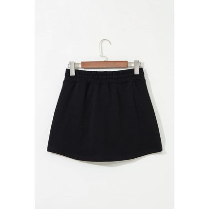 Black French Terry Drawstring Mini Skort with Pockets
