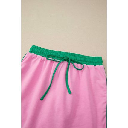 Bonbon Colorblock Edge Drop Shoulder T Shirt and Skort 2Pcs Set