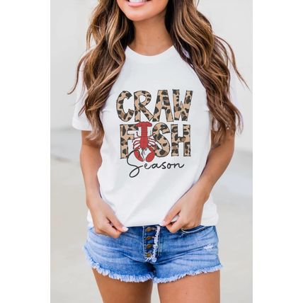 White Leopard CRAWFISH Season Lettering Casual Tee