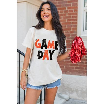 White GAME DAY Funny Letter Printed Casual Tee