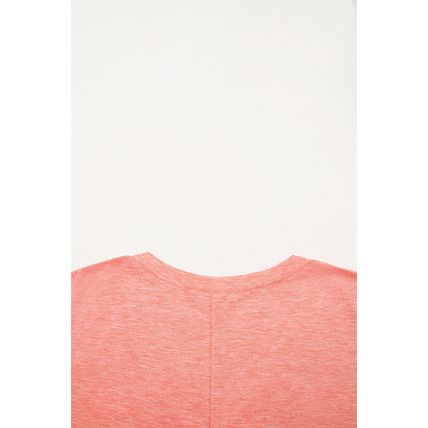 Fresh Salmon Floral Patchwork V Neck Long Sleeve T Shirt