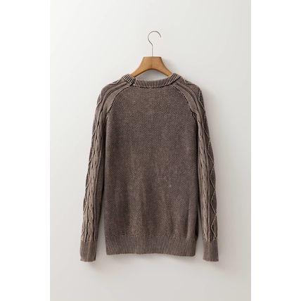 Dark Brown Contrast Cable Knit Sleeve Casual Sweater