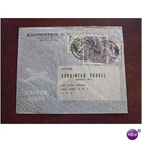Chile 1957 air mail cover correo aereo serv nocturno