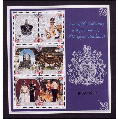 COOK IS 1977 SILVER JUBILEE 6 VALS MIN SHEET SG 570 U/M MINT