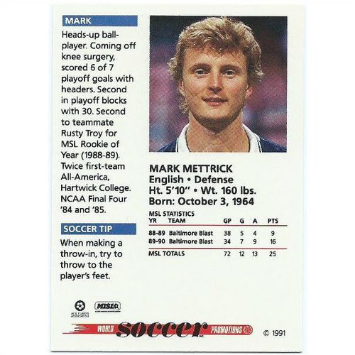 1991 Soccer Shots MSL - #052 - Mark Mettrick