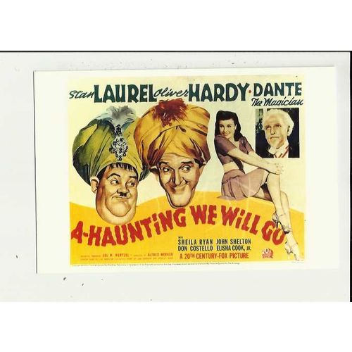 A-HAUNTING WE WILL GO Laurel & Hardy Poster Art Postcard by L & H Museum (5)