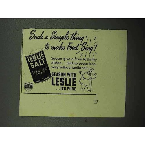 1939 Leslie Salt Ad - Such a Simple Thing to Make Food Sing