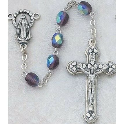 Purple, Amethyst Rosary, February Birthstone, Plus Two Holy Cards and Pouch