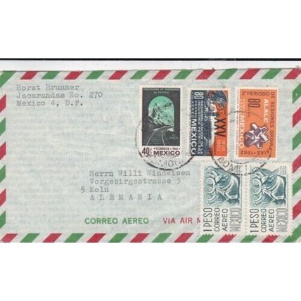 Mexico 1962 Mexico to Koln Germany Airmail Cover typed VGC