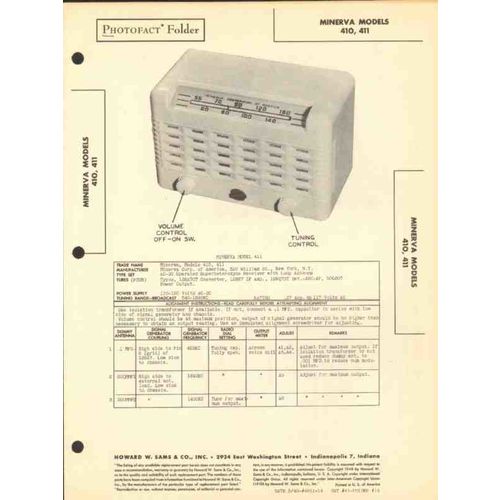 MINERVA models 410 411 4 tube AM radio receiver Sams Photofact manual
