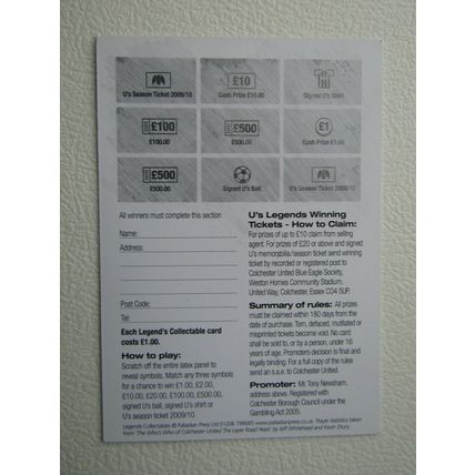 Colchester United 2010 Legends Football Scratch Card Variants (ef1)