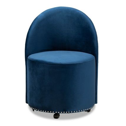 Blue or Gray Velvet Luxe Round Rolling Accent Club Chair Silver Nail Head